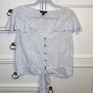 Express | White & Black Polka Dot Cropped Blouse